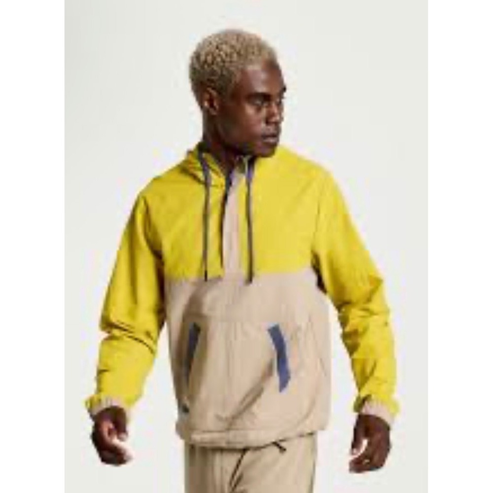 Saucony Rested Anorak Yellow Tan Colorblock Windbreaker Jacket Mens M